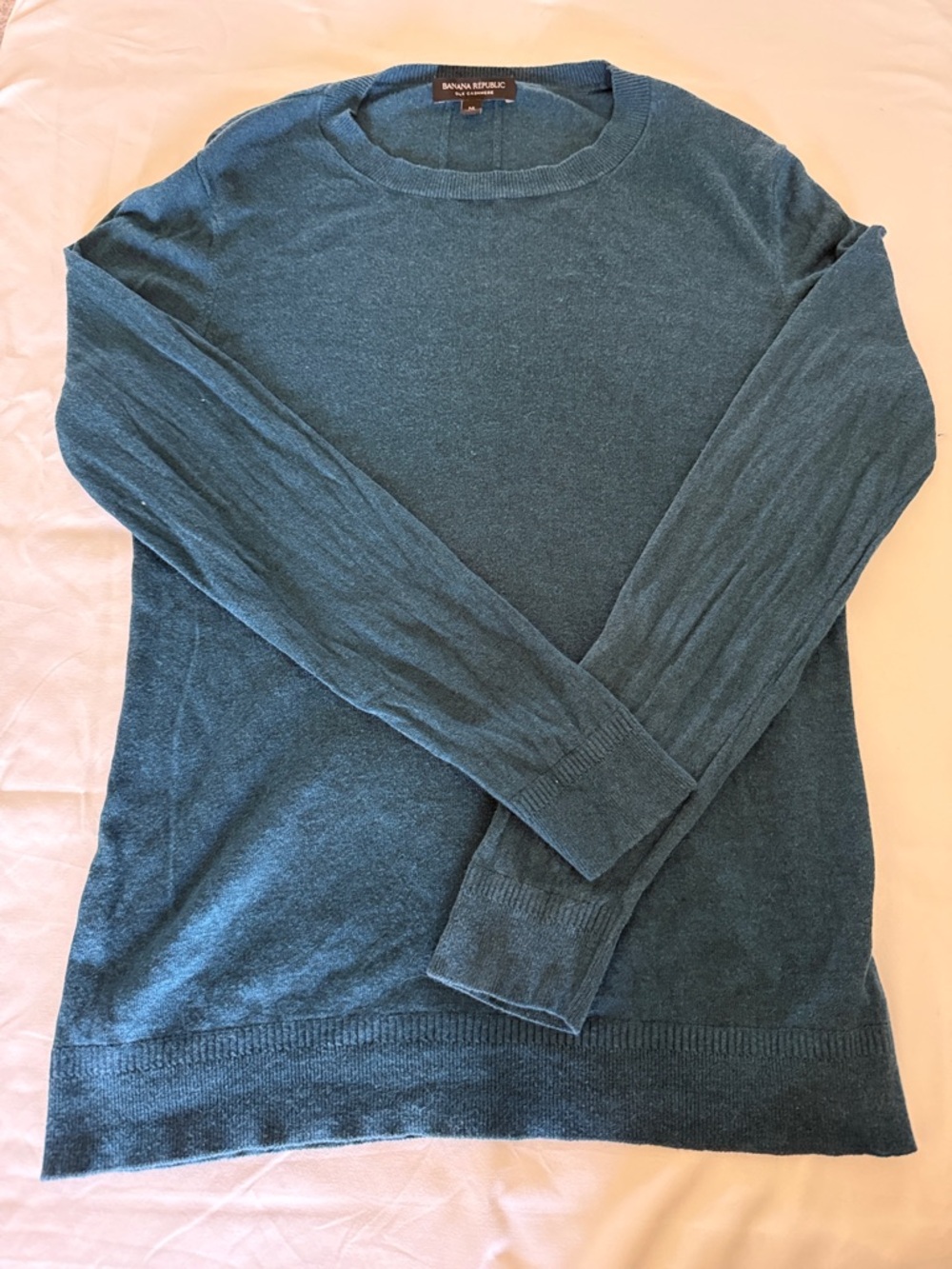 Banana Republic Women’s Silk-Cashmere Teal Lightweight Crewneck Sweater, Size M